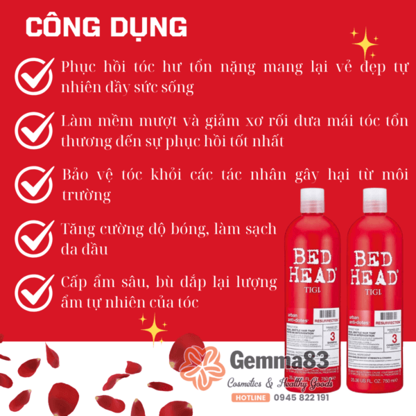 Bộ dầu gội xả Tigi Bed Head đỏ số 3 phục hồi tóc 750ml (4)