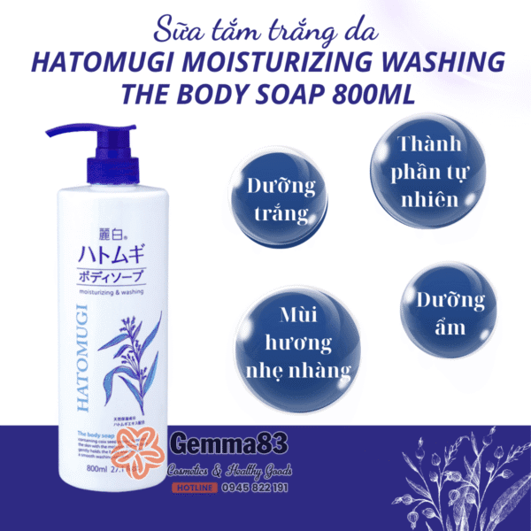 Sữa tắm dưỡng ẩm trắng da Hatomugi Moisturizing Washing 800ml (3)