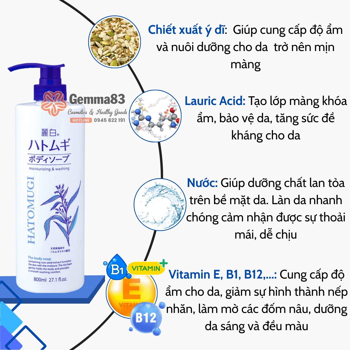 Sữa tắm dưỡng ẩm trắng da Hatomugi Moisturizing Washing 800ml (4) Sữa tắm dưỡng ẩm trắng da Hatomugi Moisturizing Washing 800ml (4)