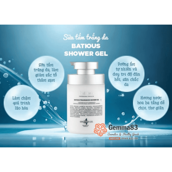 Sữa tắm trắng da Batious Shower Gel 500ml dưỡng da sáng mịn chống lão hóa (1)