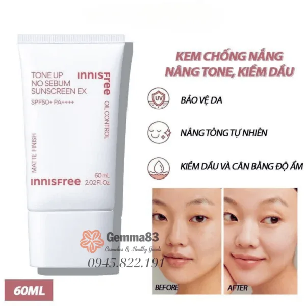 Kem chống nắng nâng tone Innisfree Tone Up No Sebum SPF50 PA++++ (3)