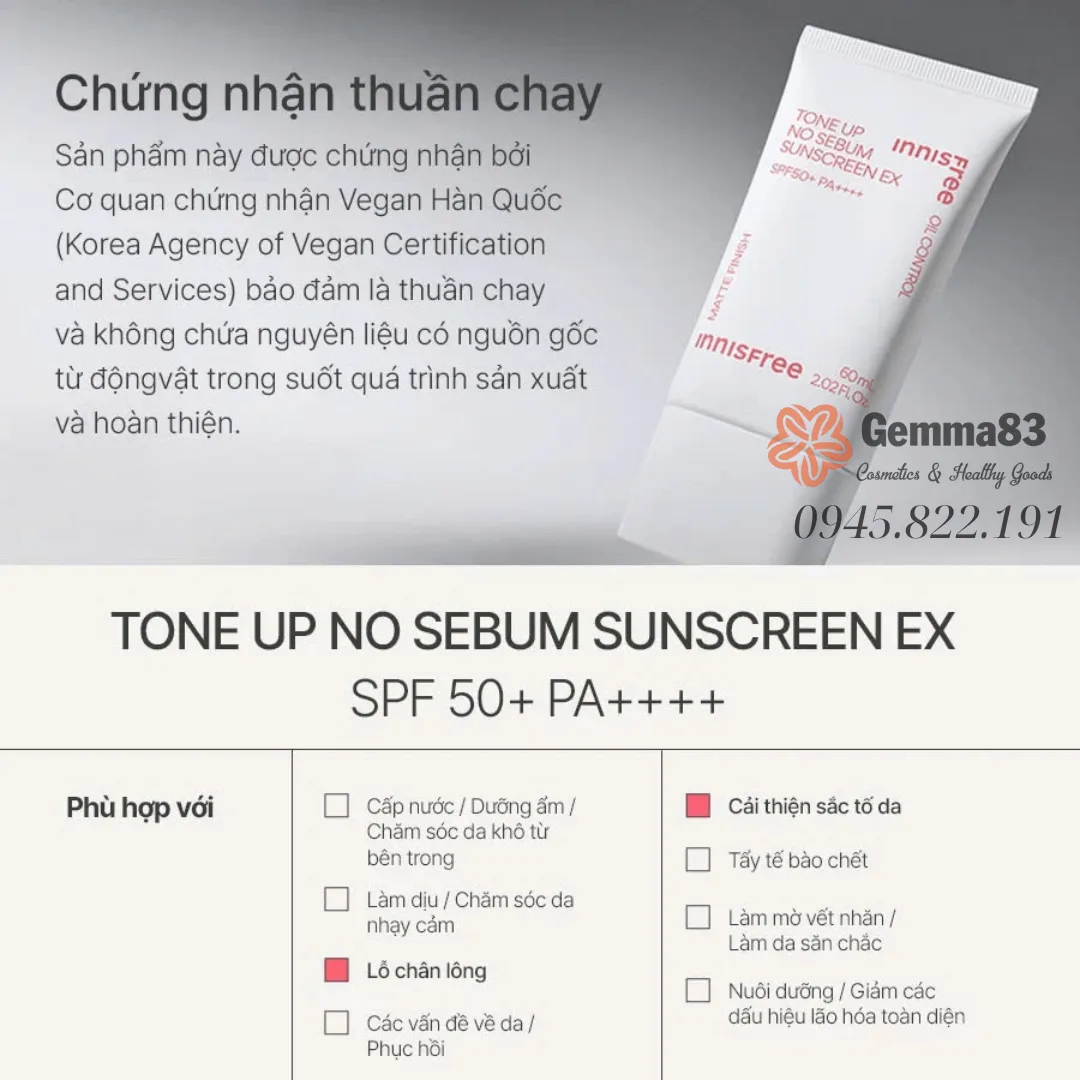 Kem chống nắng nâng tone Innisfree Tone Up No Sebum SPF50 PA++++ (4) Kem chống nắng nâng tone Innisfree Tone Up No Sebum SPF50 PA++++ (4)