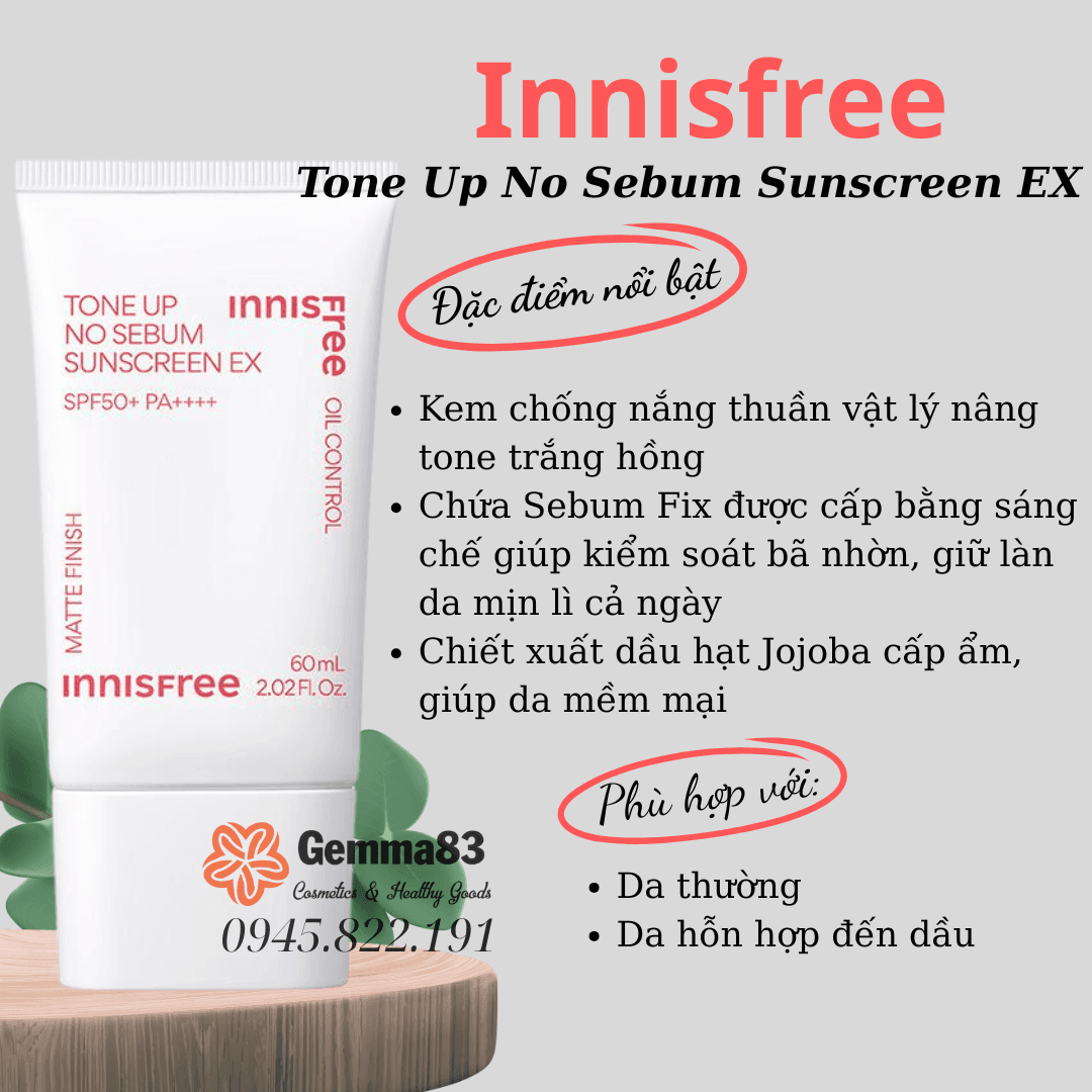 Kem chống nắng nâng tone Innisfree Tone Up No Sebum SPF50 PA++++ (6) Kem chống nắng nâng tone Innisfree Tone Up No Sebum SPF50 PA++++ (6)
