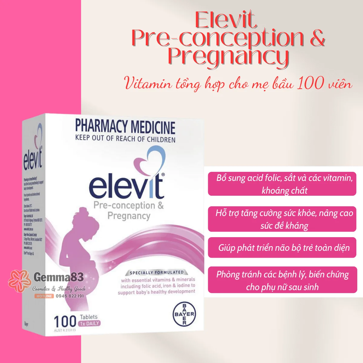 Elevit chính hãng Úc – Vitamin bà bầu (100 viên) (3) Elevit chính hãng Úc – Vitamin bà bầu (100 viên) (3)