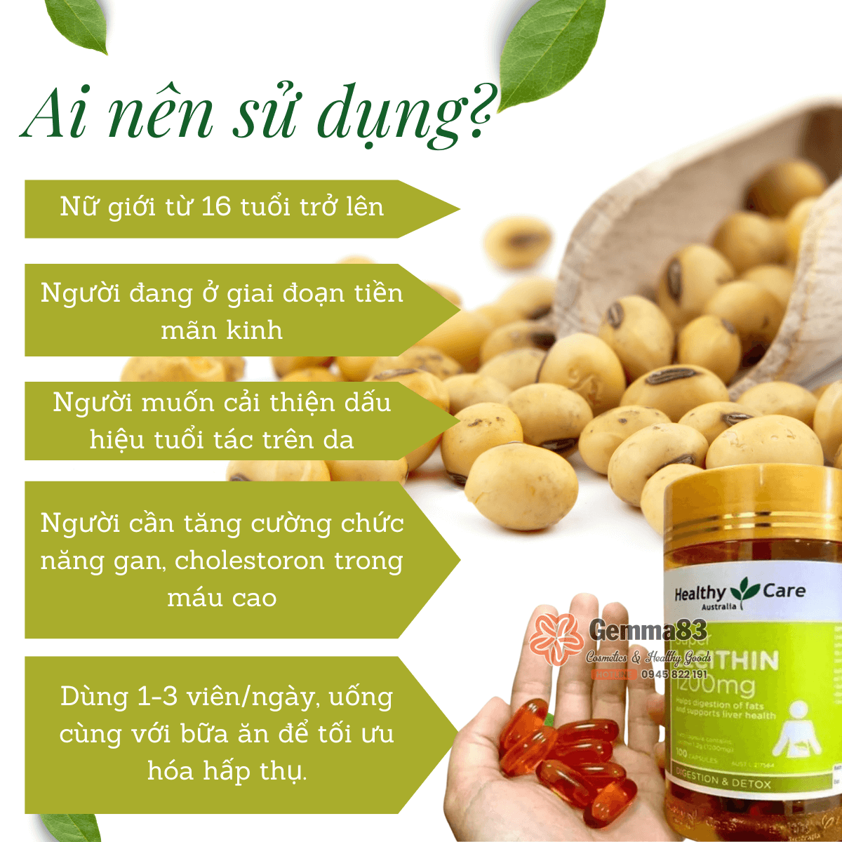 Mầm đậu nành Healthy Care Super Lecithin 1200mg Úc 100 viên (1) Mầm đậu nành Healthy Care Super Lecithin 1200mg Úc 100 viên (1)