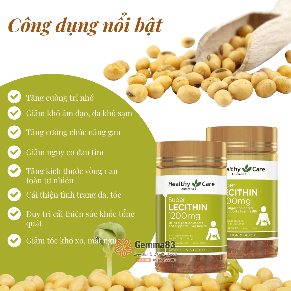 Mầm đậu nành Healthy Care Super Lecithin 1200mg Úc 100 viên (5) Mầm đậu nành Healthy Care Super Lecithin 1200mg Úc 100 viên (5)