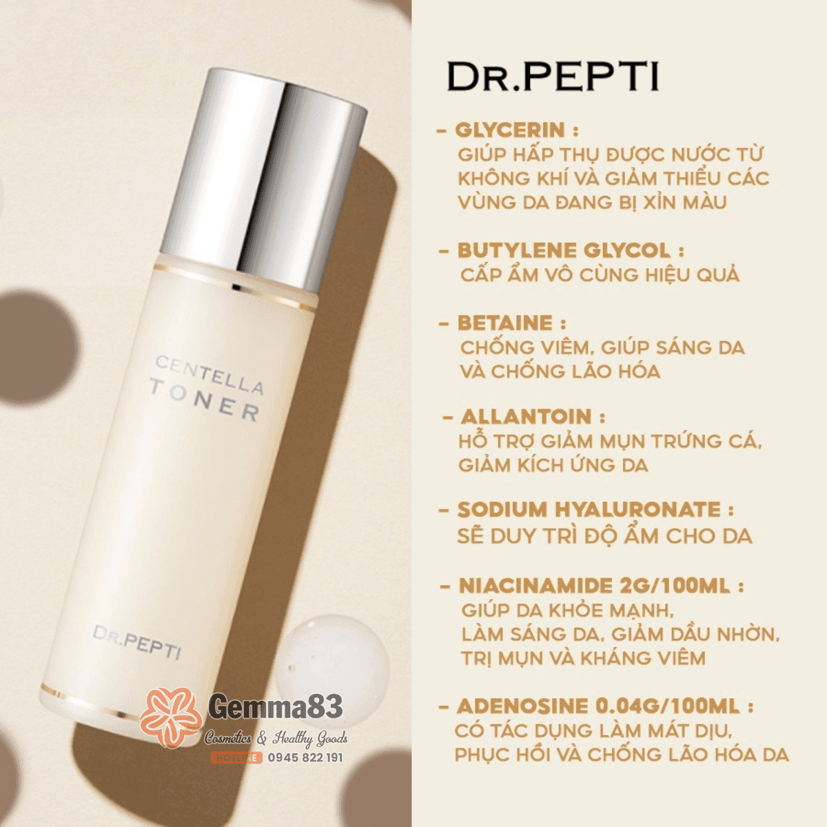 Nước hoa hồng Dr.Pepti Centella Toner 180ml dưỡng da căng bóng (6)