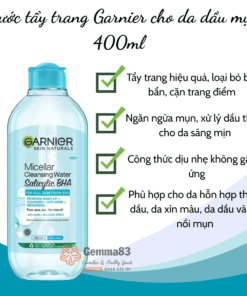 Nước tẩy trang Garnier Micellar Cleansing Water 400ml vàng, hồng, xanh (1)