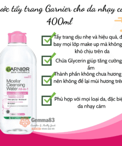 Nước tẩy trang Garnier Micellar Cleansing Water 400ml vàng, hồng, xanh (7)