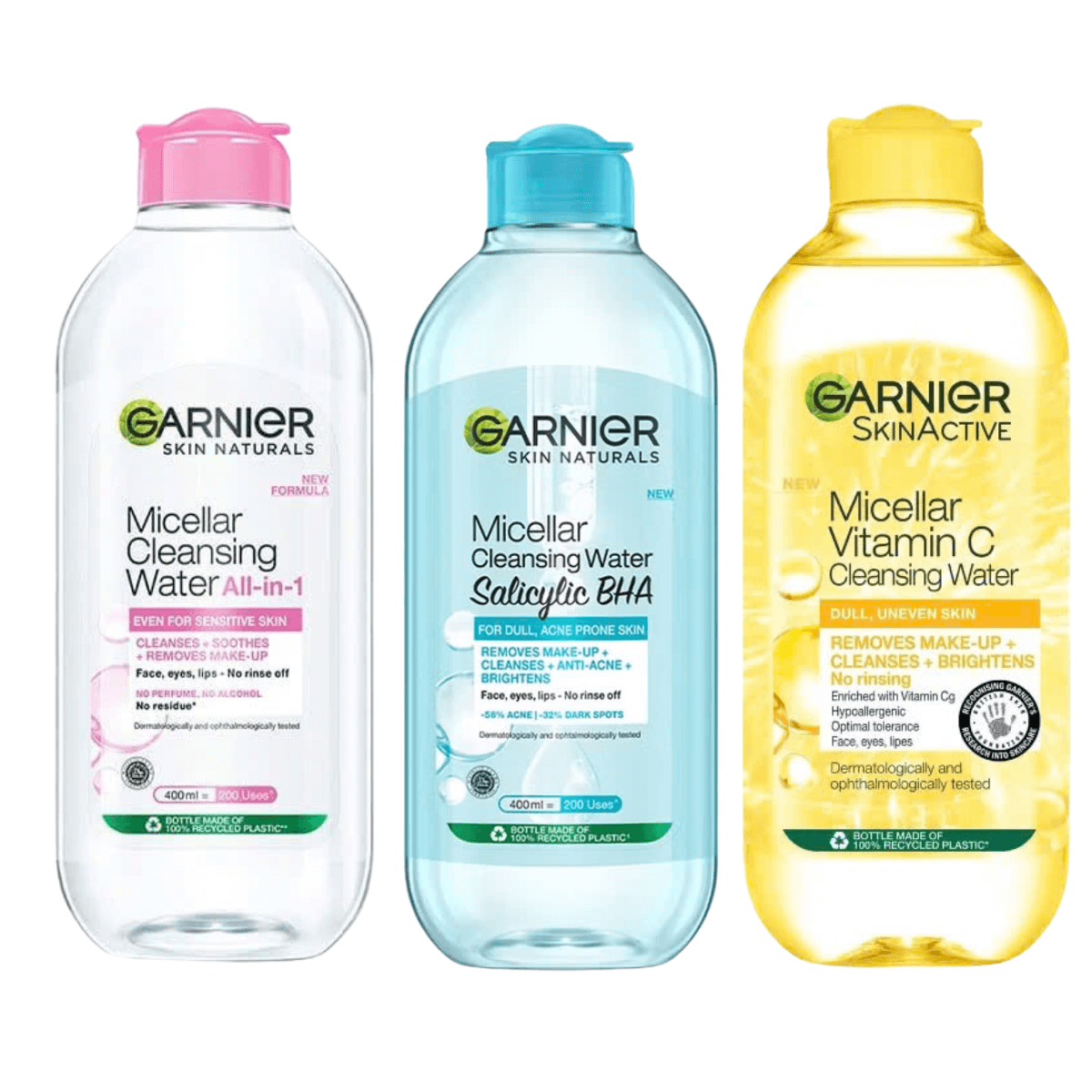 Nước tẩy trang Garnier Micellar Cleansing Water 400ml vàng, hồng, xanh