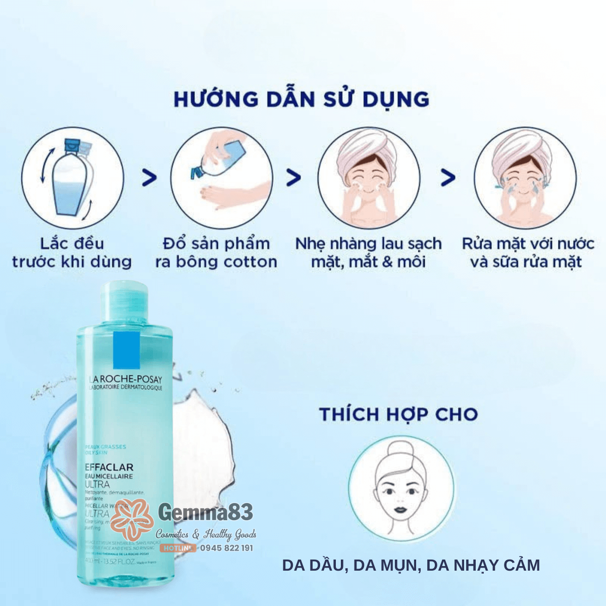 Nước tẩy trang La Roche Posay Effaclar cho da dầu, da nhạy cảm 400ml (5)