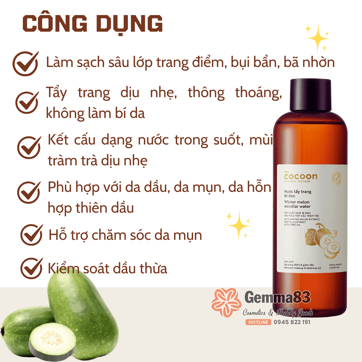 Nước tẩy trang bí đao Cocoon làm sạch giảm dầu 500ml (5)