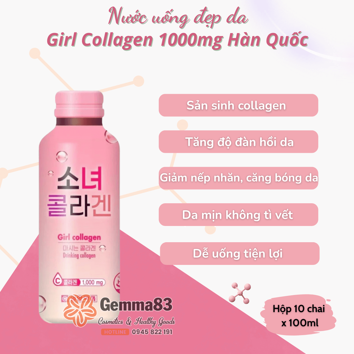 Nước uống Girl Collagen 1000mg Hàn Quốc dạng chai, dạng túi (4) Nước uống Girl Collagen 1000mg Hàn Quốc dạng chai, dạng túi (4)
