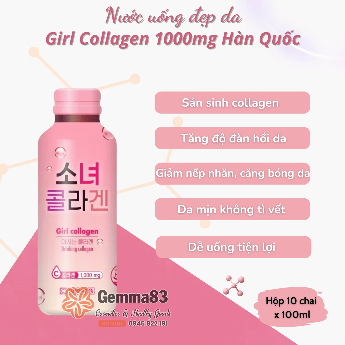 Nước uống Girl Collagen 1000mg Hàn Quốc dạng chai, dạng túi (4) Nước uống Girl Collagen 1000mg Hàn Quốc dạng chai, dạng túi (4)