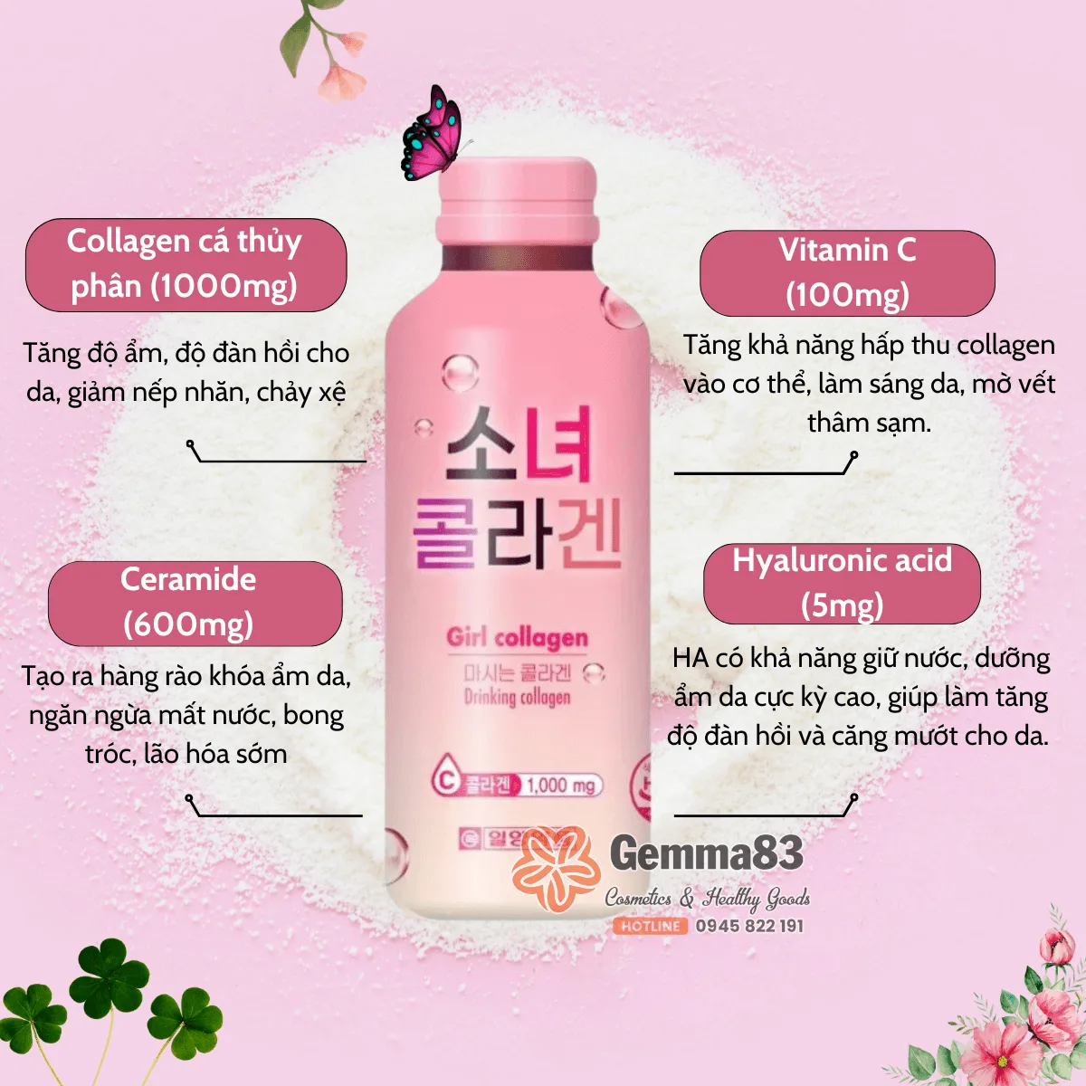 Nước uống Girl Collagen 1000mg Hàn Quốc dạng chai, dạng túi (5) Nước uống Girl Collagen 1000mg Hàn Quốc dạng chai, dạng túi (5)