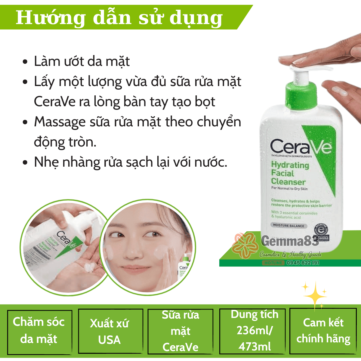 Sữa rửa mặt Cerave cho da khô, da thường 236ml Hydrating Cleanser (1)