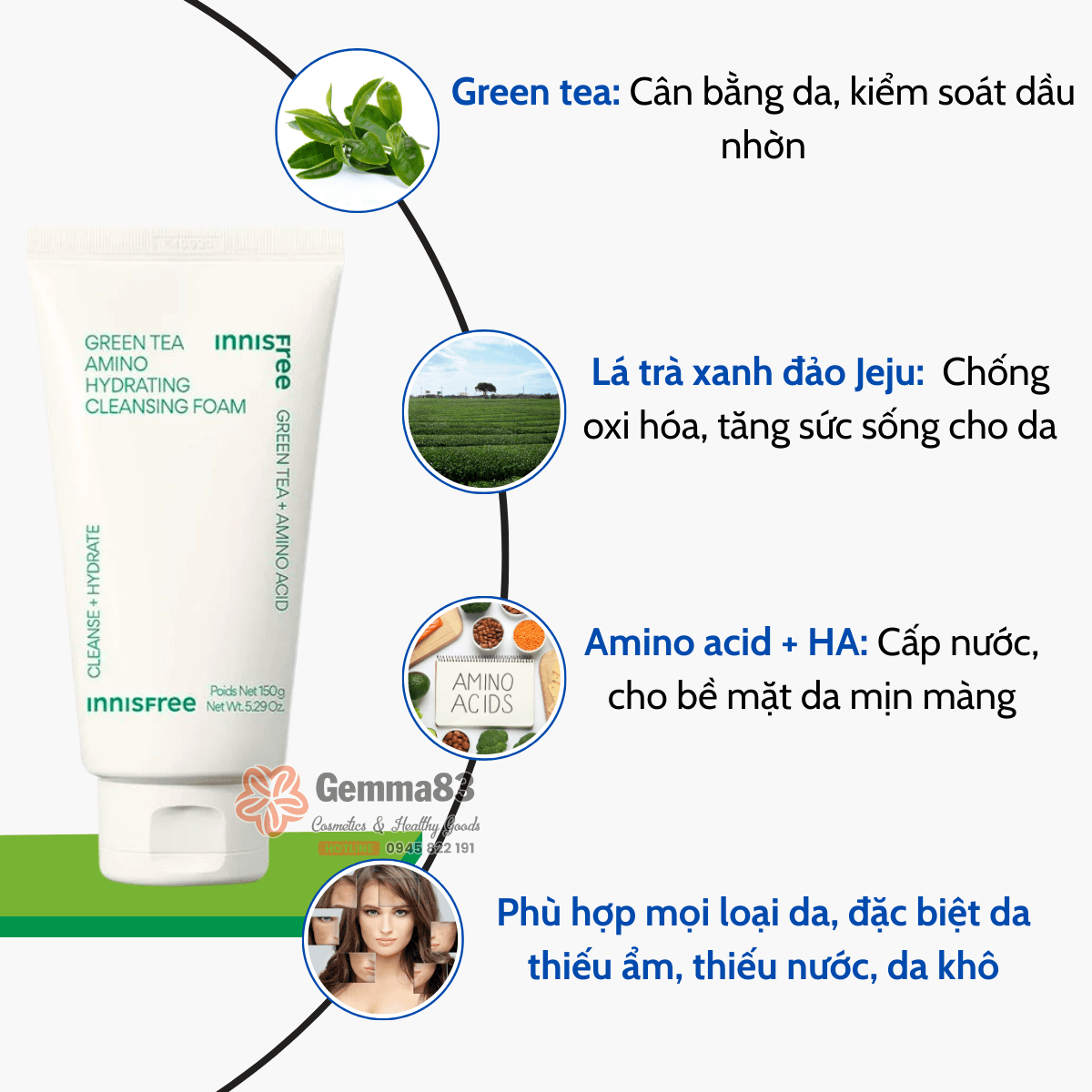 Sữa rửa mặt Innisfree Green Tea Cleansing Foam dưỡng ẩm chiết xuất trà xanh 150g (6)