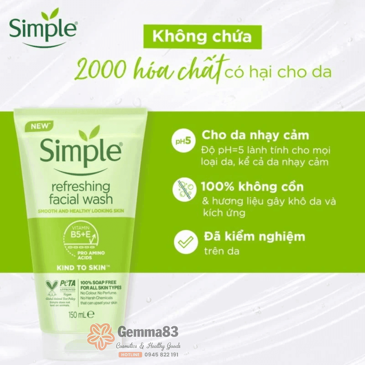 Sữa rửa mặt Simple Kind To Skin Refreshing Facial Wash Gel 150ml (1)