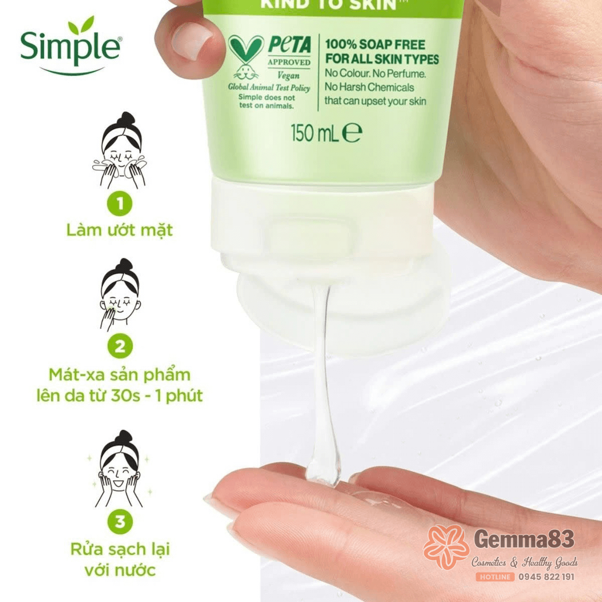 Sữa rửa mặt Simple Kind To Skin Refreshing Facial Wash Gel 150ml (2)
