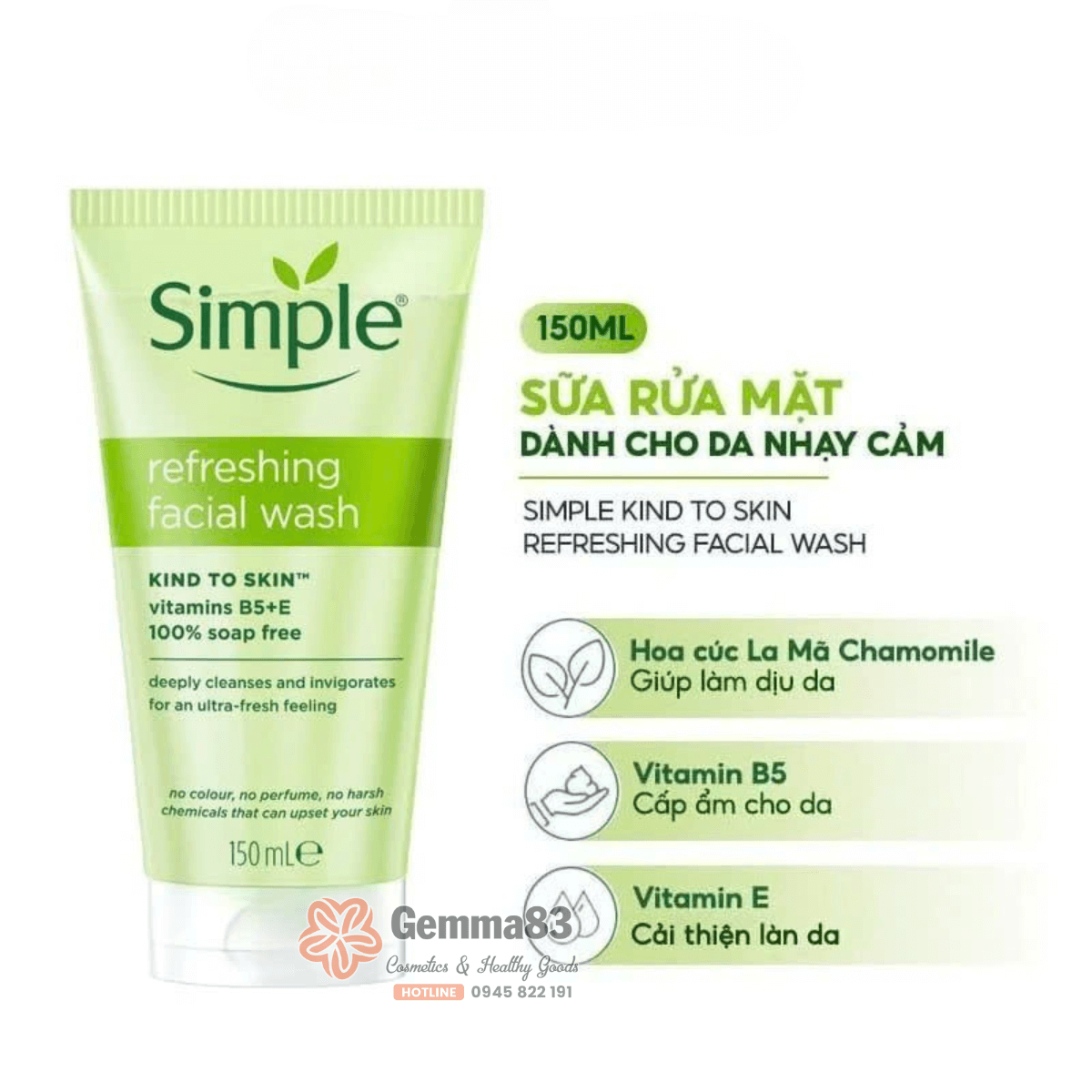 Sữa rửa mặt Simple Kind To Skin Refreshing Facial Wash Gel 150ml (4)