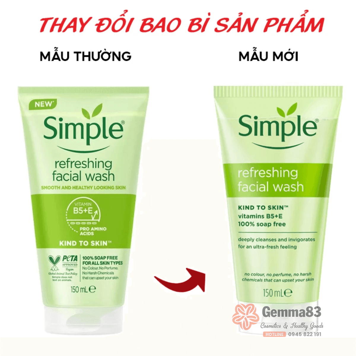 Sữa rửa mặt Simple Kind To Skin Refreshing Facial Wash Gel 150ml (5)