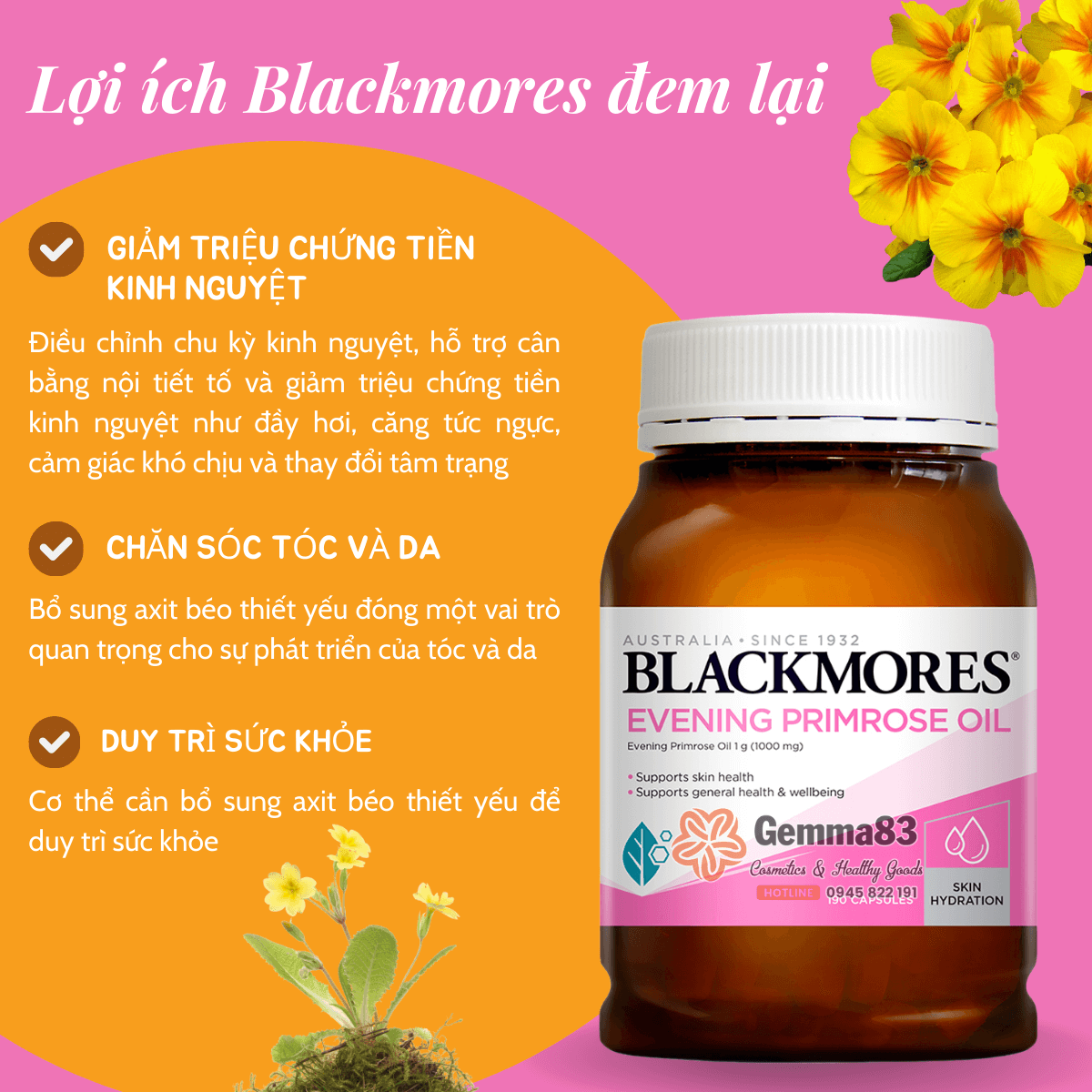 Tinh dầu hoa anh thảo Blackmores Evening Primrose (190 viên) (5) Tinh dầu hoa anh thảo Blackmores Evening Primrose (190 viên) (5)