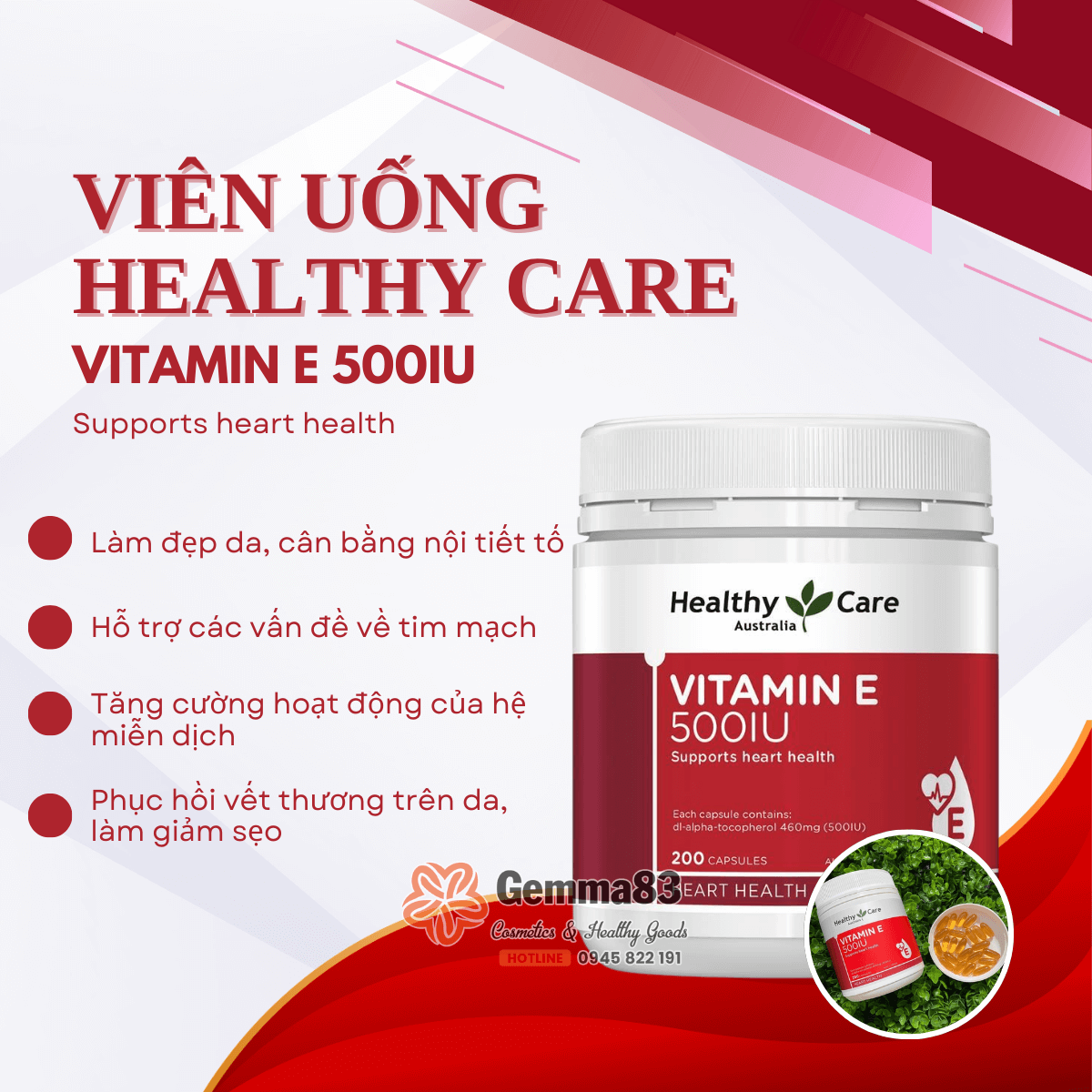 Viên uống vitamin E Healthy Care 500IU Úc lọ 200 viên (3) Viên uống vitamin E Healthy Care 500IU Úc lọ 200 viên (3)