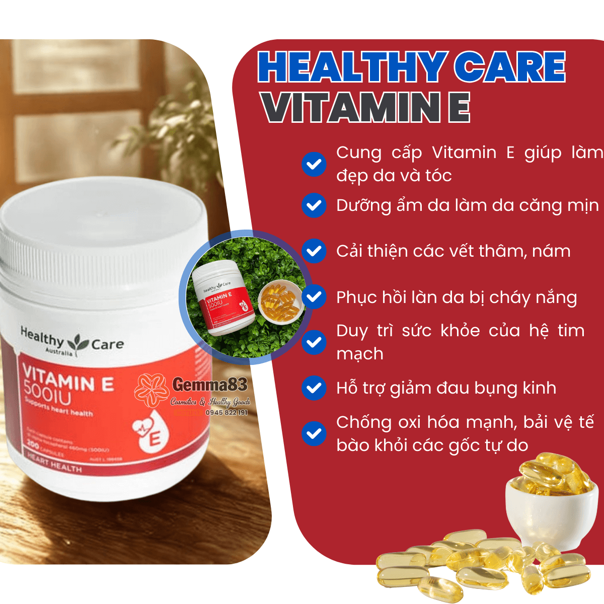 Viên uống vitamin E Healthy Care 500IU Úc lọ 200 viên (5) Viên uống vitamin E Healthy Care 500IU Úc lọ 200 viên (5)