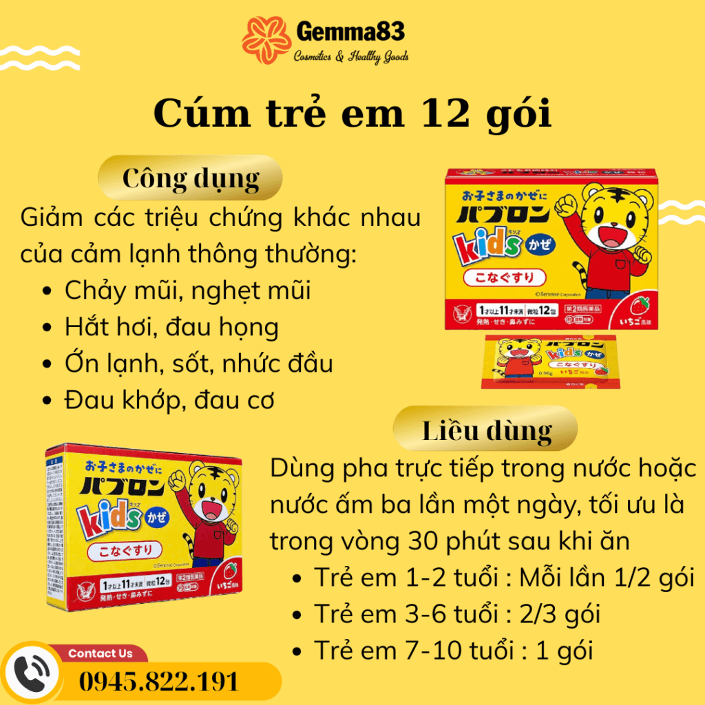 Bột cảm cúm cho bé Taisho Pabron Kids từ 1 10 tuổi 12 gói (5) Bột cảm cúm cho bé Taisho Pabron Kids từ 1 10 tuổi 12 gói (5)