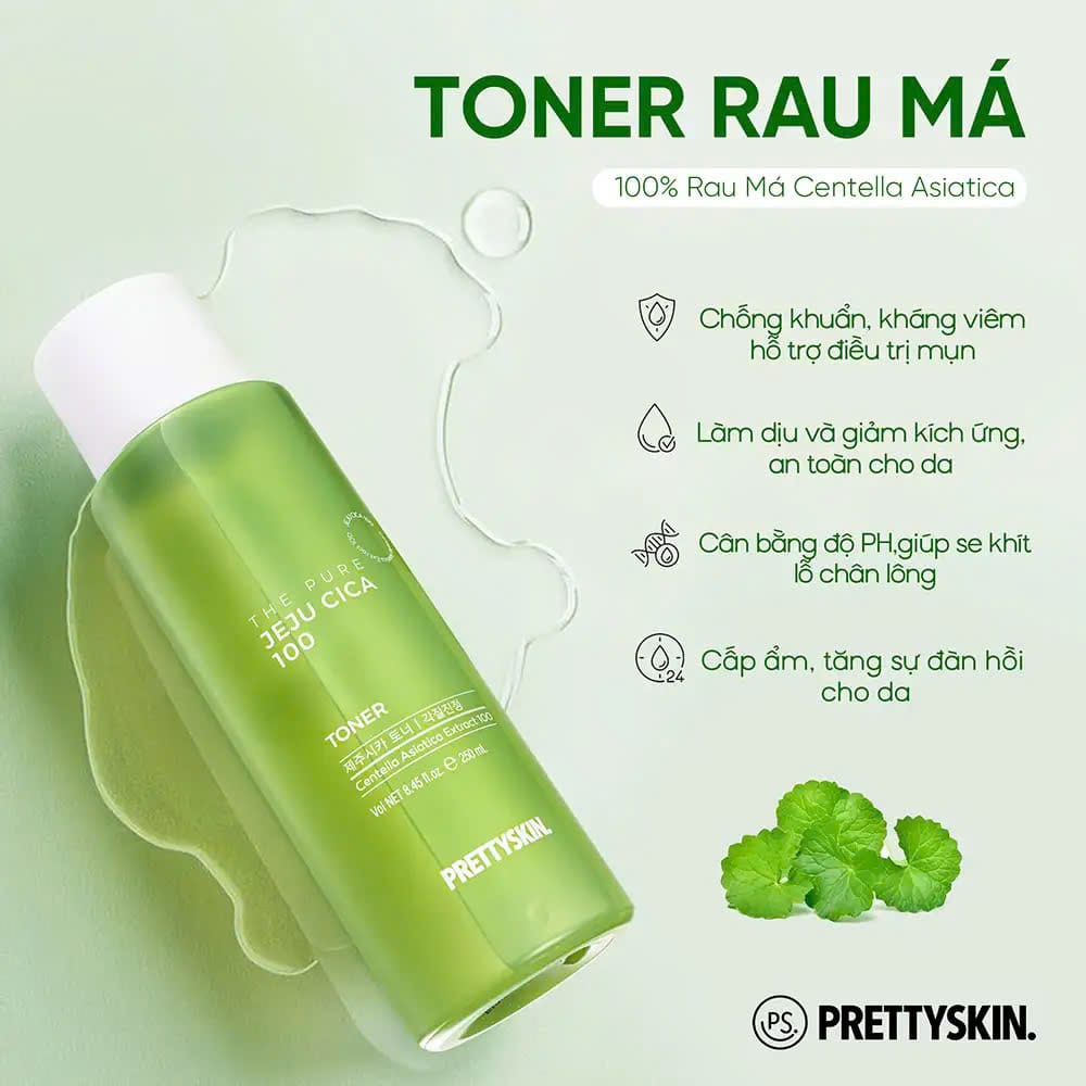 Nước hoa hồng rau má Prettyskin The Pure Jeju Cica 100 Hàn Quốc 250ml (1)