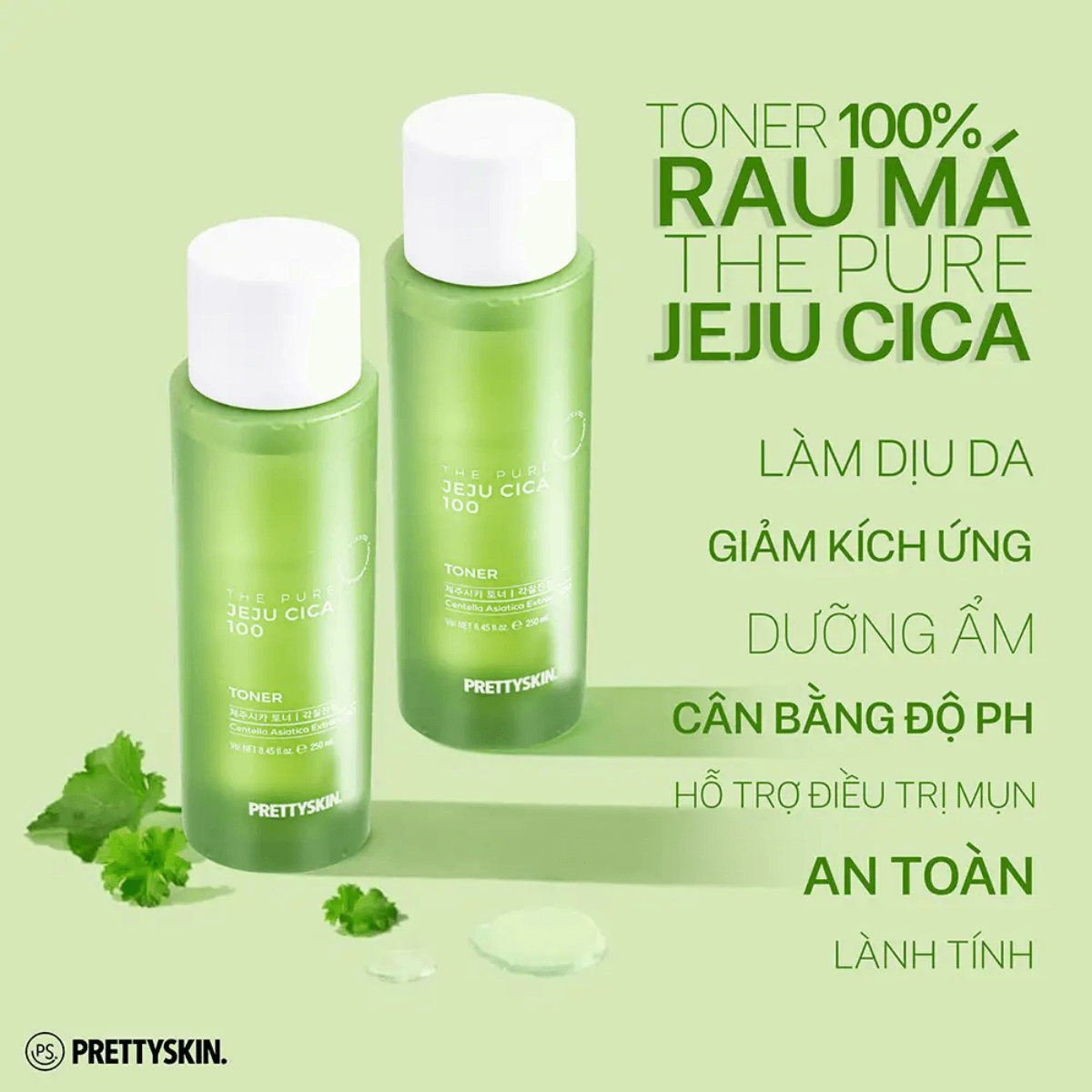Nước hoa hồng rau má Prettyskin The Pure Jeju Cica 100 Hàn Quốc 250ml (2)