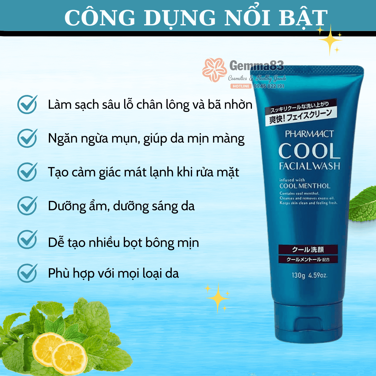 Sữa rửa mặt PHARMAACT Cool Facial Wash 130g (2)