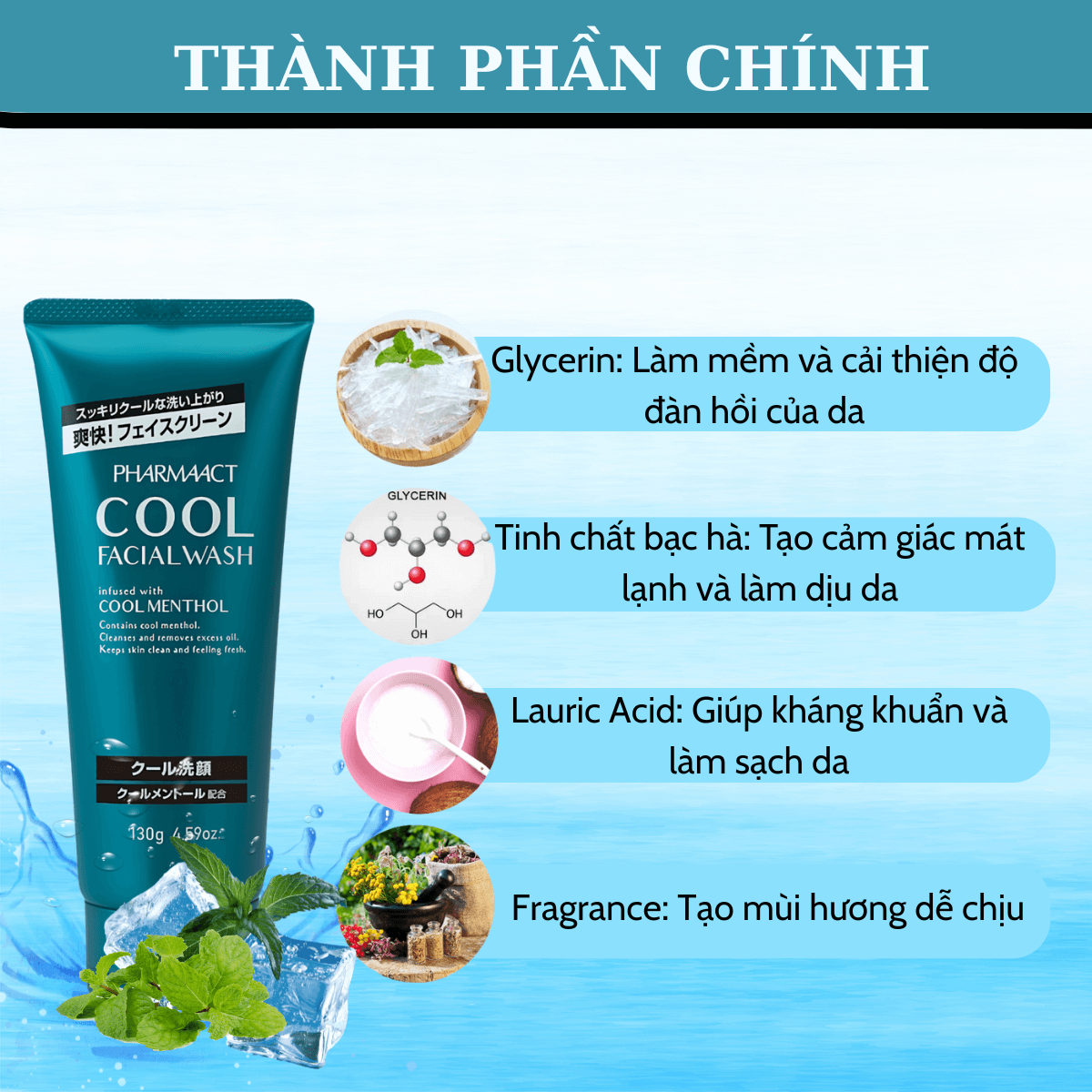 Sữa rửa mặt PHARMAACT Cool Facial Wash 130g (3)