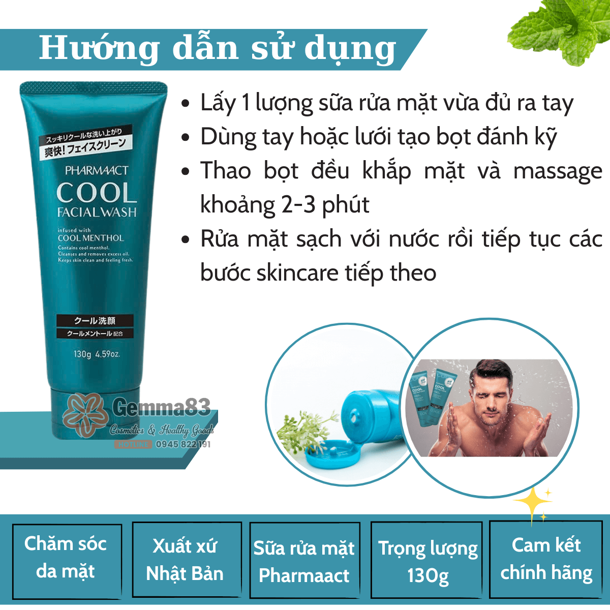 Sữa rửa mặt PHARMAACT Cool Facial Wash 130g (5)