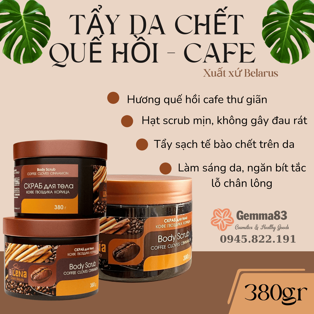 Tẩy da chết toàn thân Exclusive Cosmetic quế hồi cafe 380g (2)