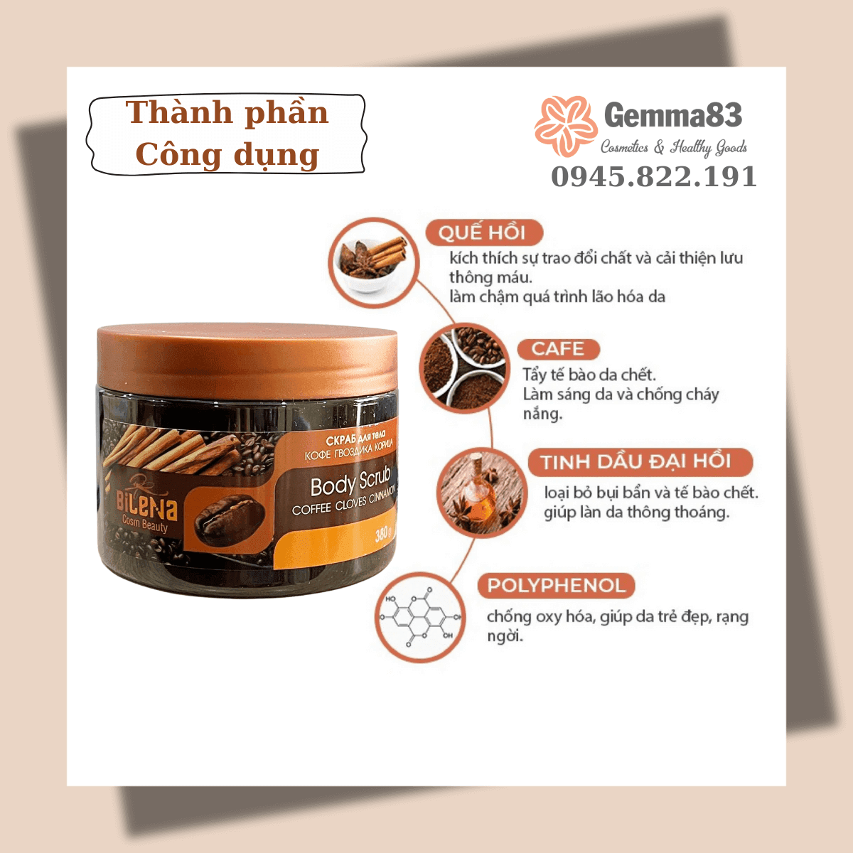Tẩy da chết toàn thân Exclusive Cosmetic quế hồi cafe 380g (4) Tẩy da chết toàn thân Exclusive Cosmetic quế hồi cafe 380g (4)