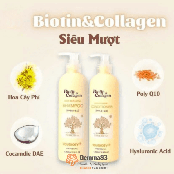 Dầu gội xả Biotin & Collagen Pasiori siêu mượt và phục hồi (1)