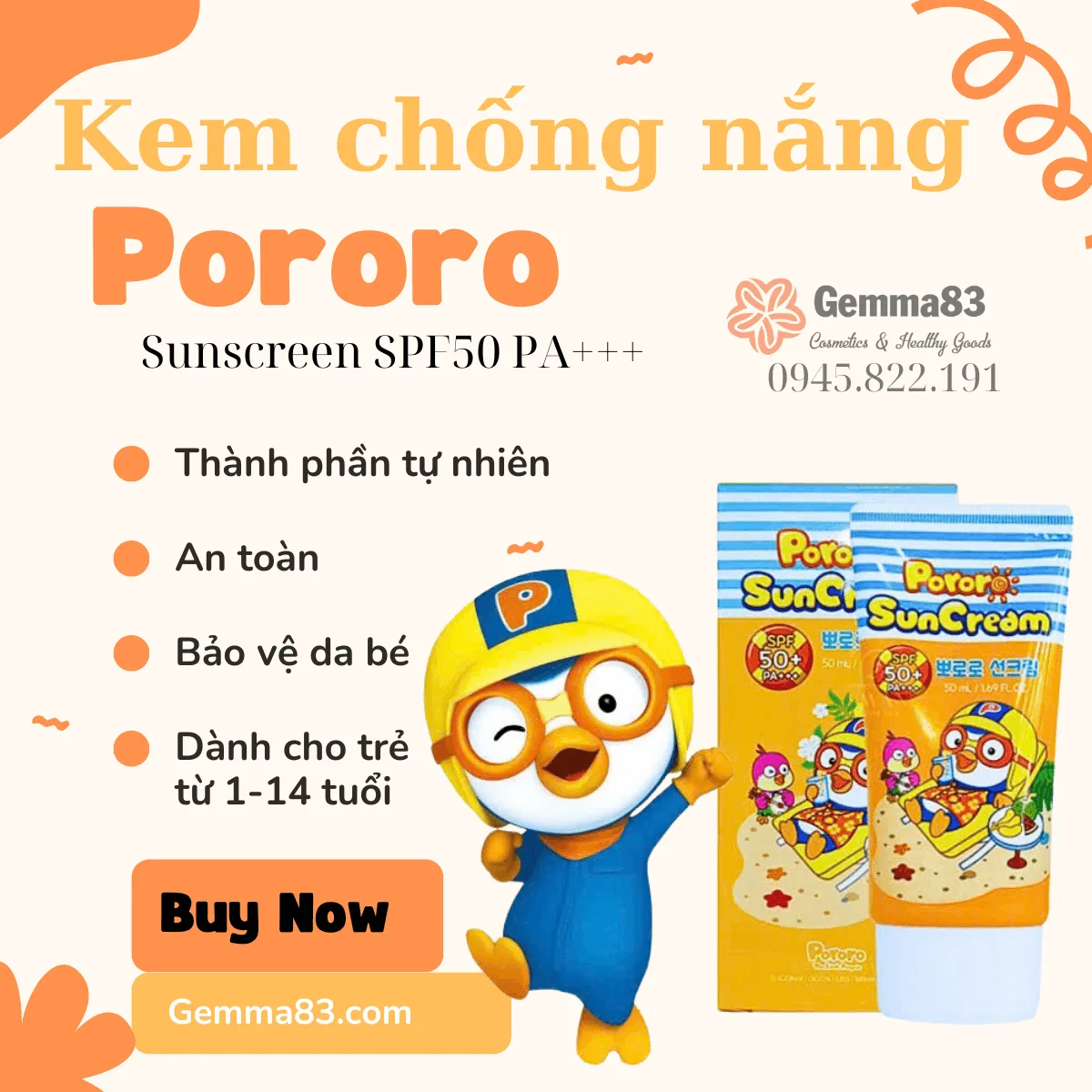 Kem chống nắng cho bé Pororo Sun Cream SPF 50+ PA+++ 50ml (3)