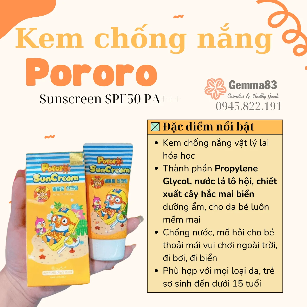 Kem chống nắng cho bé Pororo Sun Cream SPF 50+ PA+++ 50ml (4)