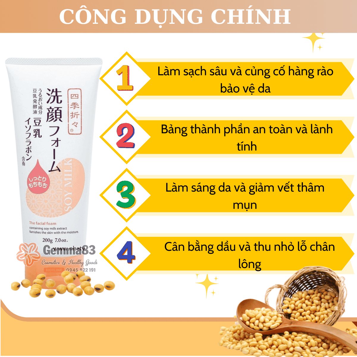 Sữa rửa mặt Kumano tinh chất đậu nành dưỡng ẩm làm mềm da 200g (5)