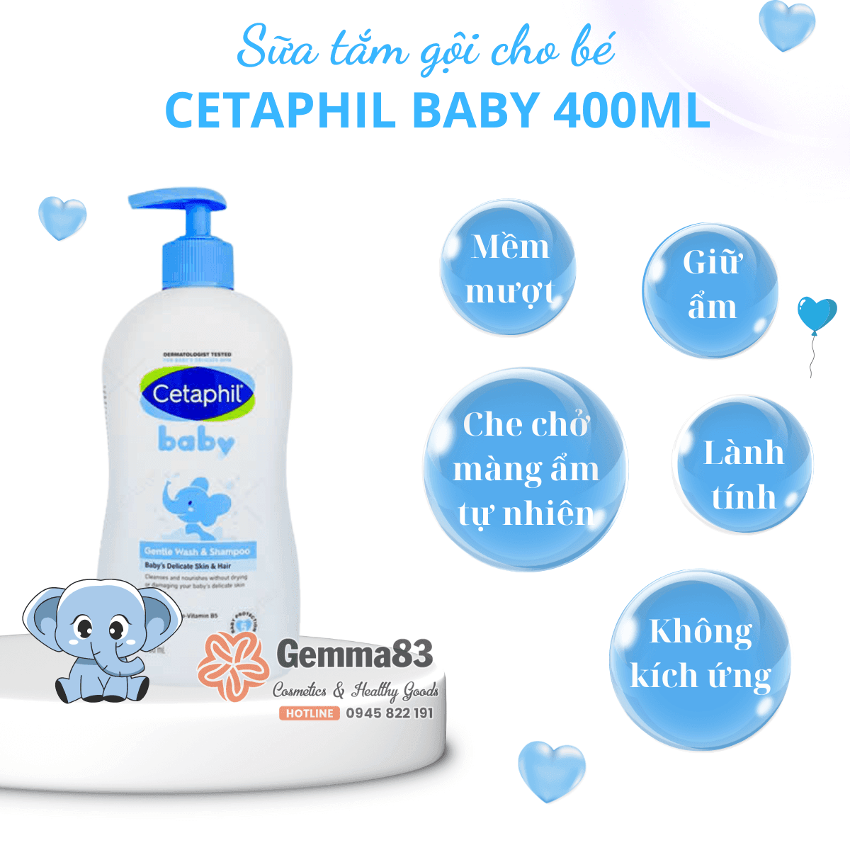 Sữa tắm gội Cetaphil Baby 400ml dịu nhẹ, không cay mắt cho bé (1)