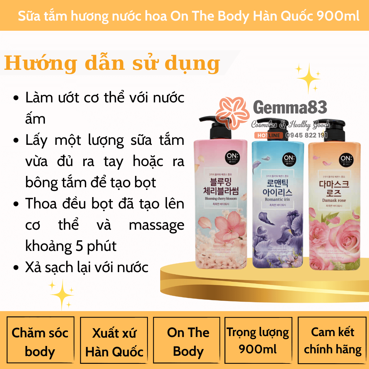 Sữa tắm hương nước hoa On The Body Hàn Quốc 900ml (6)