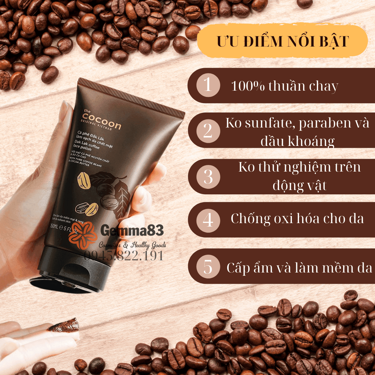 Tẩy da chết Cocoon cho da mặt Cafe Đăk Lăk 150ml (2)