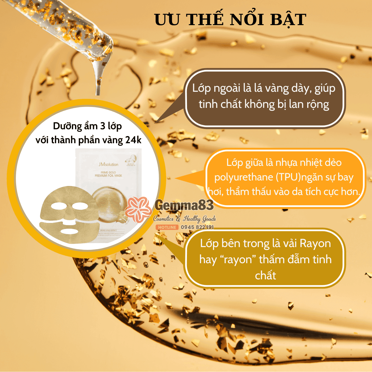 Mặt nạ JM Solution vàng 24K Prime Gold Premium Foil Mask 35ml cấp ẩm, giảm nếp nhăn (1) Mặt nạ JM Solution vàng 24K Prime Gold Premium Foil Mask 35ml cấp ẩm, giảm nếp nhăn (1)